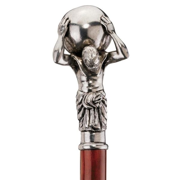 Italian Solid Hardwood Atlas Pewter Walking Stick Collectible Gift Discount