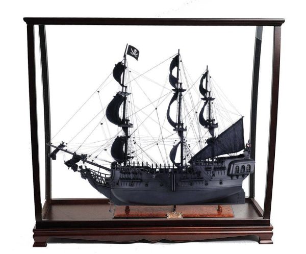 Black Pearl Pirates of The Caribbean Large Tall Ship Wood Model Sailboat With Table Top Display Case Assembled Online now