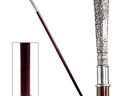 Italian Solid Hardwood Gentleman s Classic Pewter Walking Stick Collectible Gift on Sale