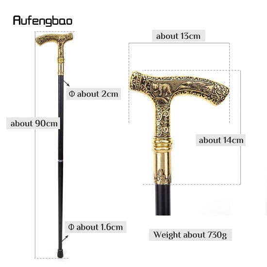 Gold Luxury Bear Handle Curve Line Type Walking Cane Fashion Gentleman Walking Stick on Sale