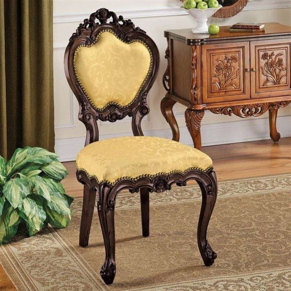 Baroque Shield Back Hand Carved Solid Mahogany Accent Dining Accent Chairs Set of Two Discount