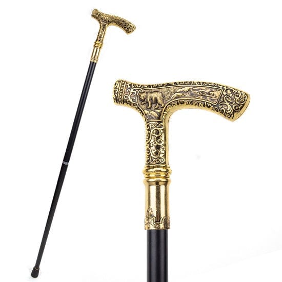 Gold Luxury Bear Handle Curve Line Type Walking Cane Fashion Gentleman Walking Stick on Sale