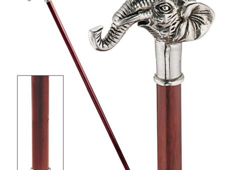 Italian Solid Hardwood Fortune Elephant Pewter Walking Stick Collectible Gift Cheap