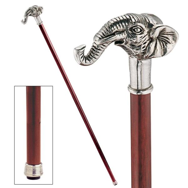 Italian Solid Hardwood Fortune Elephant Pewter Walking Stick Collectible Gift Cheap