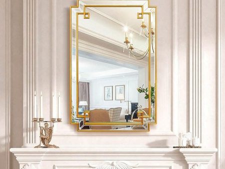 Gold Rectangle Vanity Wall Mirror with Wood Frame For Sale