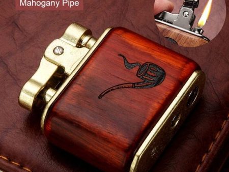 Private Collection Nostalgic Old-Fashioned Solid Wood Mechanical Lighter Pipe Smoking Gift Accessories For Sale