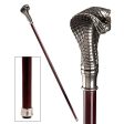 Italian Solid Hardwood Cobra  Pewter Walking Stick Collectible Gift For Sale