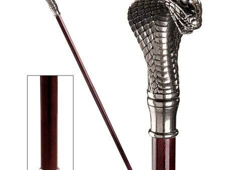 Italian Solid Hardwood Cobra  Pewter Walking Stick Collectible Gift For Sale