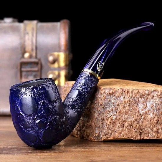 Savinelli Unique Italian Collectible Hand Made Solid Briar Wood Blue with Crocodile Pattern Pipe For Cheap