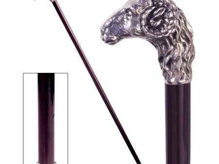 Italian Solid Hardwood Emperor s Ram Pewter Walking Stick Collectible Gift For Discount