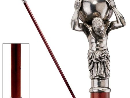 Italian Solid Hardwood Atlas Pewter Walking Stick Collectible Gift Discount