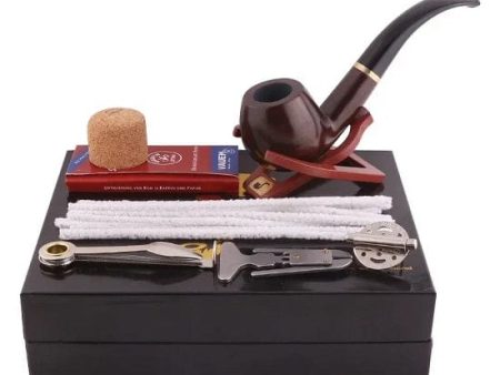 Classic Handmade Ebony Pipe Complete Set with Accessories Paired with Aluminum Alloy Gift Box Supply