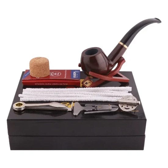 Classic Handmade Ebony Pipe Complete Set with Accessories Paired with Aluminum Alloy Gift Box Supply