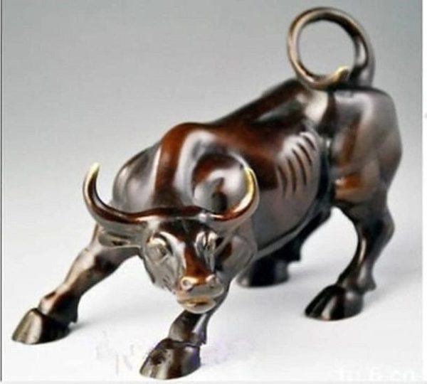 Feng Shui Cooper Brown Wall Street Bull Statue Enhance Wealth and Success Online