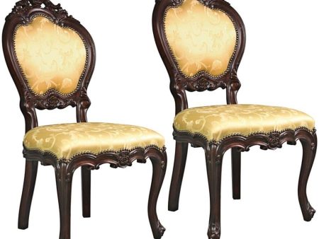 Baroque Shield Back Hand Carved Solid Mahogany Accent Dining Accent Chairs Set of Two Discount