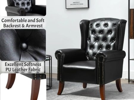 Modern PU Leather Accent Arm Chair with Tufted Button Wingback Fashion