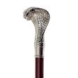 Italian Solid Hardwood Cobra  Pewter Walking Stick Collectible Gift For Sale