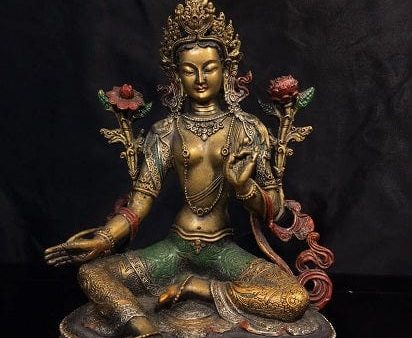 Ancient China s Copper Painted Green Tara Buddha For Great Success and Prosperity For Cheap