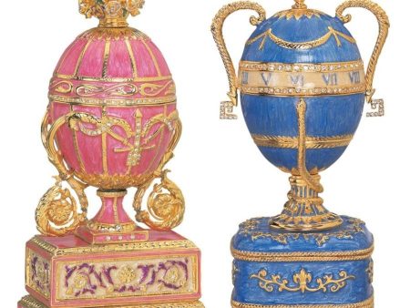 Easter Gift Katrin The Great Imperial Style Pink Rose and Blue Enameled  Eggs Cheap