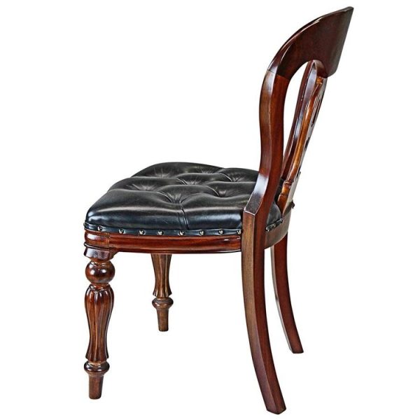 European Style Solid Mahogany  Fluted Leather Dining Side Chairs Discount