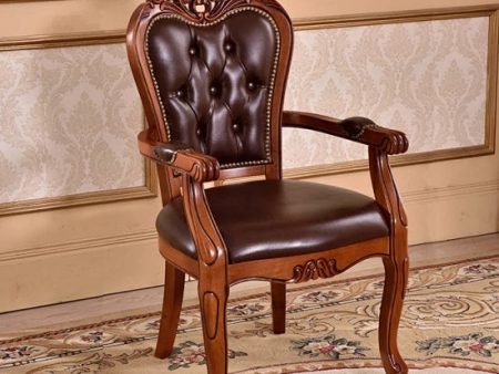 Luxury Italian Style Mahogony Wood Hand Carving Leather and Upholstered  Dining Chairs Hot on Sale