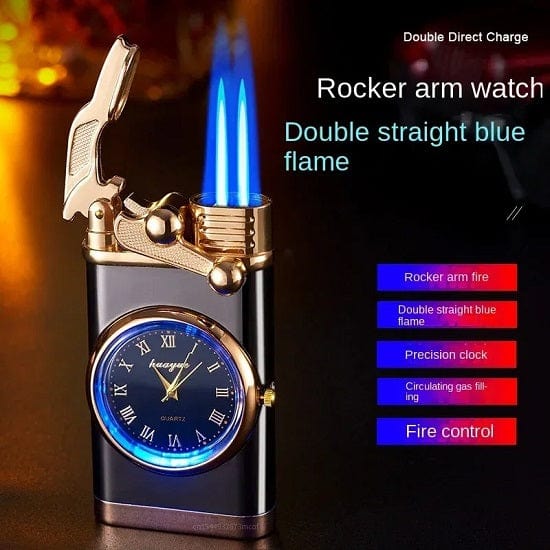 Private Collection Deasigner Windproof Gas Lighter with Quartz Wrist Watch Gift Smoking Accessories on Sale