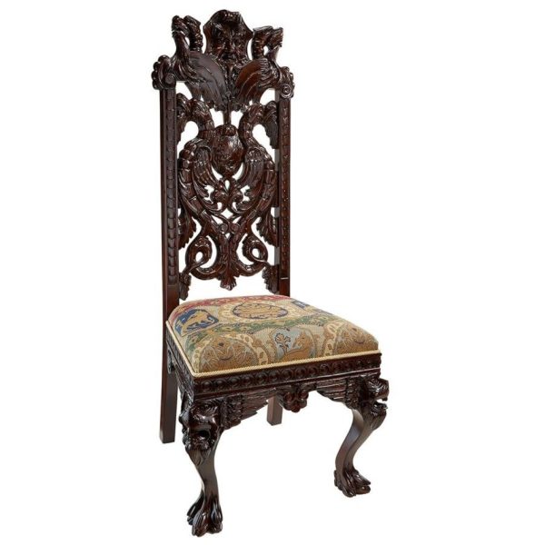 English Manor Medieval Solid Mahogany Dining Chairs For Discount