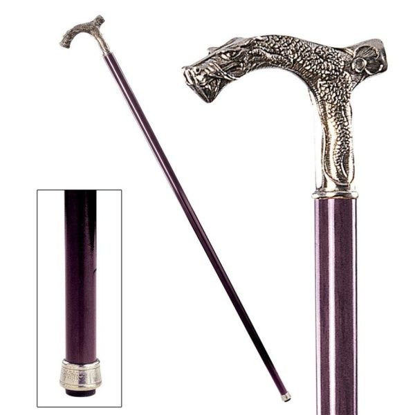 Italian Medieval Dragon Solid Hardwood Pewter Walking Stick Collectible Gift Online now