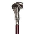 Italian Solid Hardwood Cobra  Pewter Walking Stick Collectible Gift For Sale