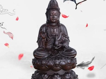 Feng Shui Sandalwood Hand Carved Buddha Guanyin Statue Seating On Lotus Flower Symbol of Compassion and Mercy and Healing For Discount