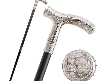 Bear Head Luxury Curve Line Type Walking Cane Fashion Gentleman Walking Stick Online