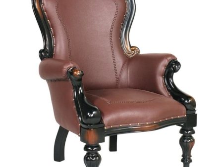 Victorian Style Rococo Mahogany Faux Leather Wing Chair on Sale