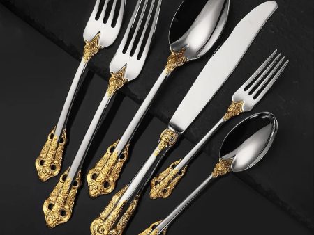 30-Pieces Royal Vintage 24 karat Gold Plated Stainless Steel Cutlery Sets Hot on Sale