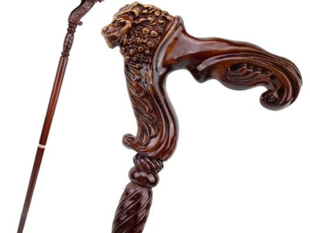 Luxury Lion Handle Hand Curve Walking Cane Fashion Gentleman Wood Walking Stick on Sale