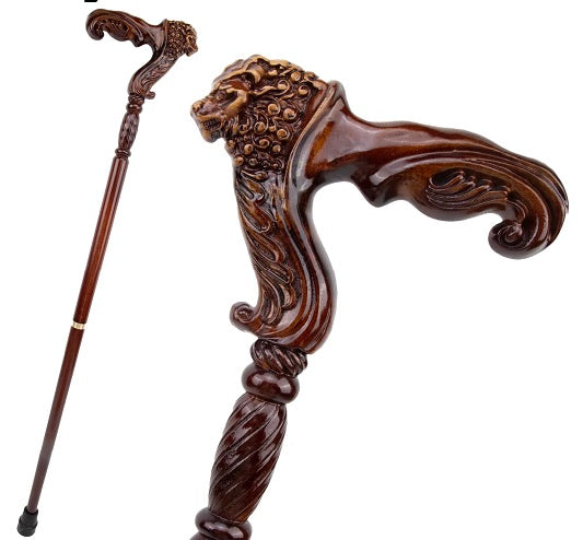 Luxury Lion Handle Hand Curve Walking Cane Fashion Gentleman Wood Walking Stick on Sale