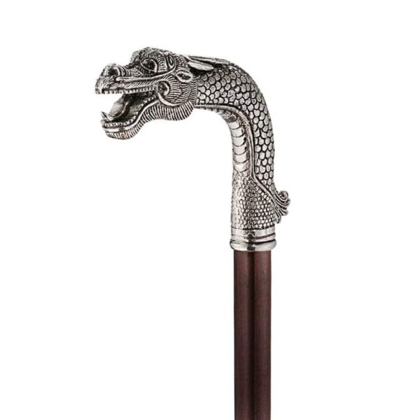 Italian Solid Hardwood  Asian Dragon Pewter Walking Stick Collectible Gift Cheap