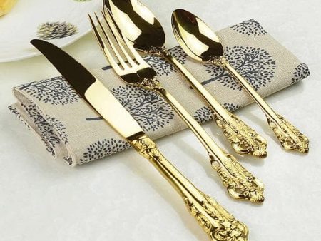 24 Karat Gold Plated Vintage Royal Cutlery Stainless Steel Dinnerware 24pcs  6 Users Set Hot on Sale