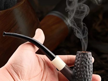 Classic Long Ebony Wood Solid Churchwarden Wood Bent  Pipe Online Hot Sale