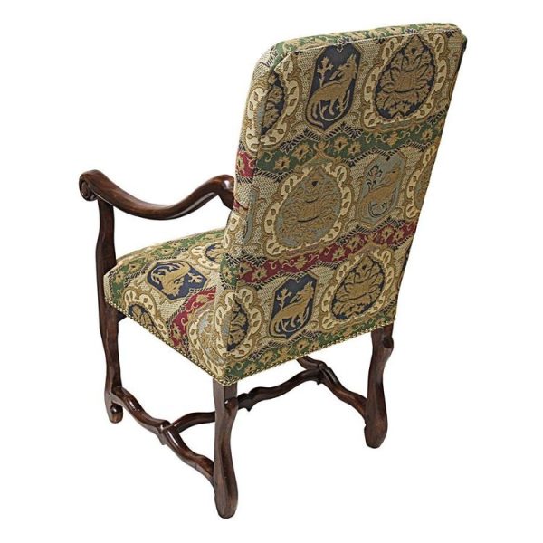 Coat of Arms  French Countryside Hand Carved Mahogany Dining Armchairs For Sale