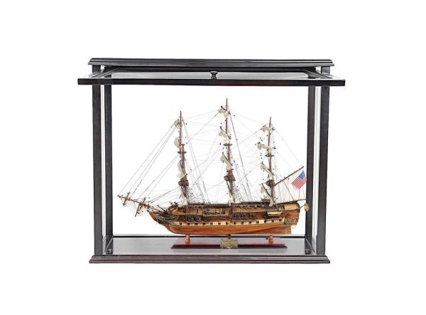 USS Constitution Medium Tall Ship Wood Model Sailboat With Tabletop Display  Front Open Case Combo Assembled Hot on Sale