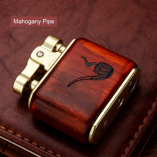 Private Collection Nostalgic Old-Fashioned Solid Wood Mechanical Lighter Pipe Smoking Gift Accessories For Sale