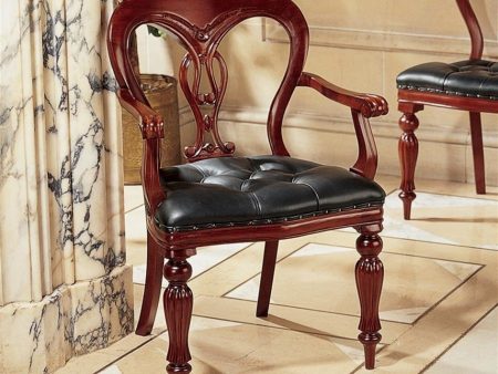 European Style Solid Mahogany  Fluted Leather Dining Armchairs Discount