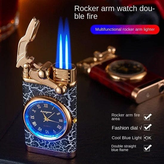 Private Collection Deasigner Windproof Gas Lighter with Quartz Wrist Watch Gift Smoking Accessories on Sale