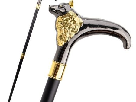 Collectible  Gentleman Gold Black Luxury Fox Walking Stick Discount