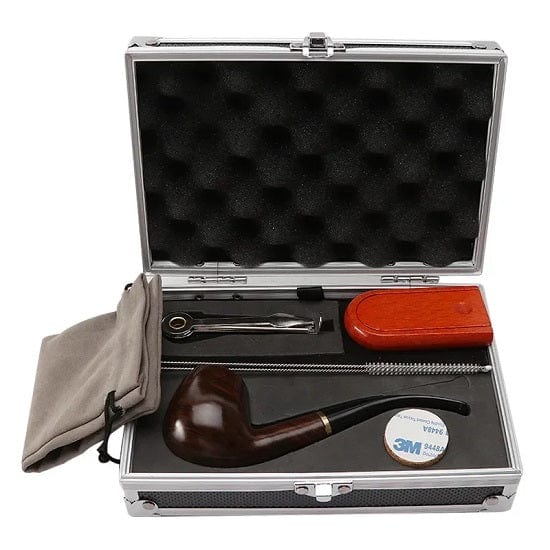 Classic Handmade Ebony Pipe Complete Set with Accessories Paired with Aluminum Alloy Gift Box Supply