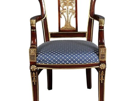 British Colonial Plantation Solid Mahogany Dining Armchairs With  Real Gold Leaf Sale