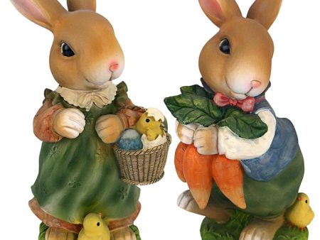 Bunny Rabbit Family Carrying Easter Eggs Statues Fashion