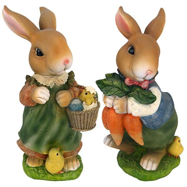 Bunny Rabbit Family Carrying Easter Eggs Statues Fashion