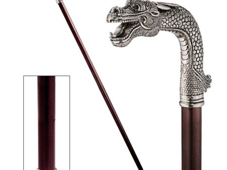 Italian Solid Hardwood  Asian Dragon Pewter Walking Stick Collectible Gift Cheap