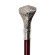 Italian Solid Hardwood Cobra  Pewter Walking Stick Collectible Gift For Sale